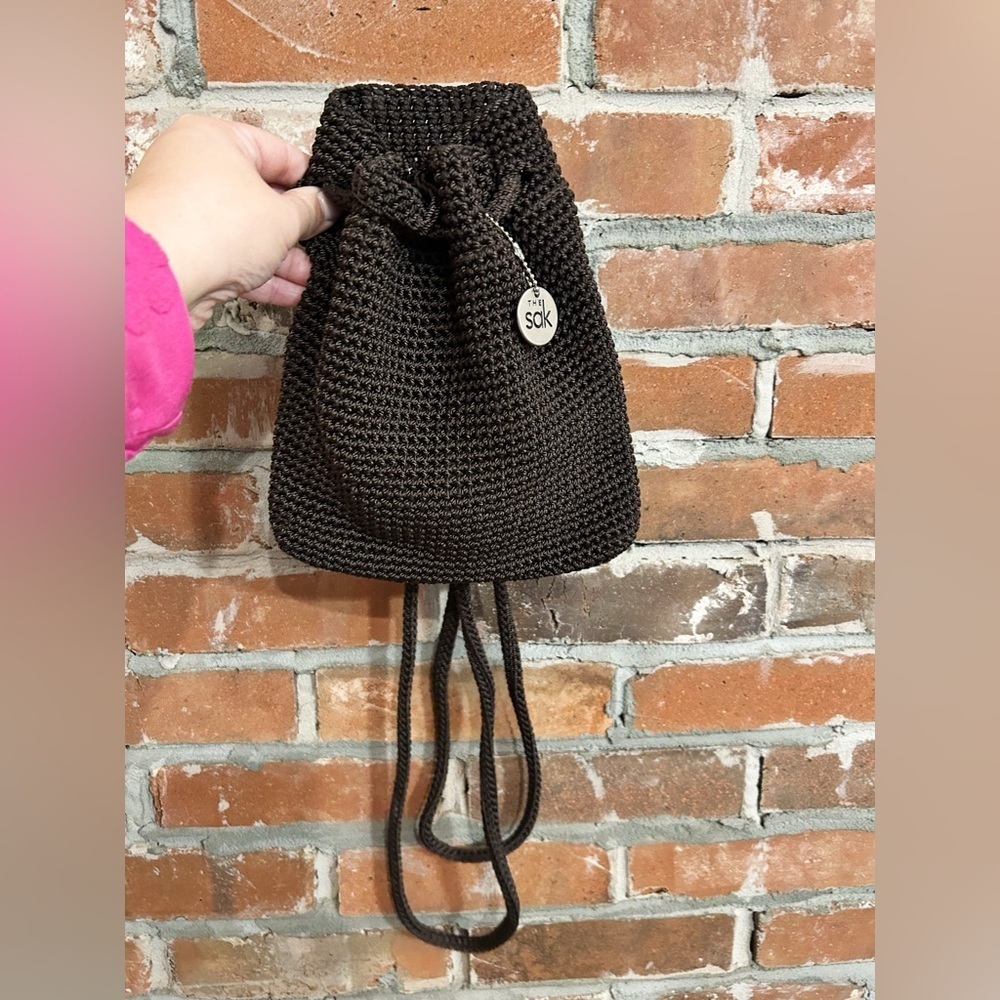 The Sak Brown Crochet Drawstring Bag